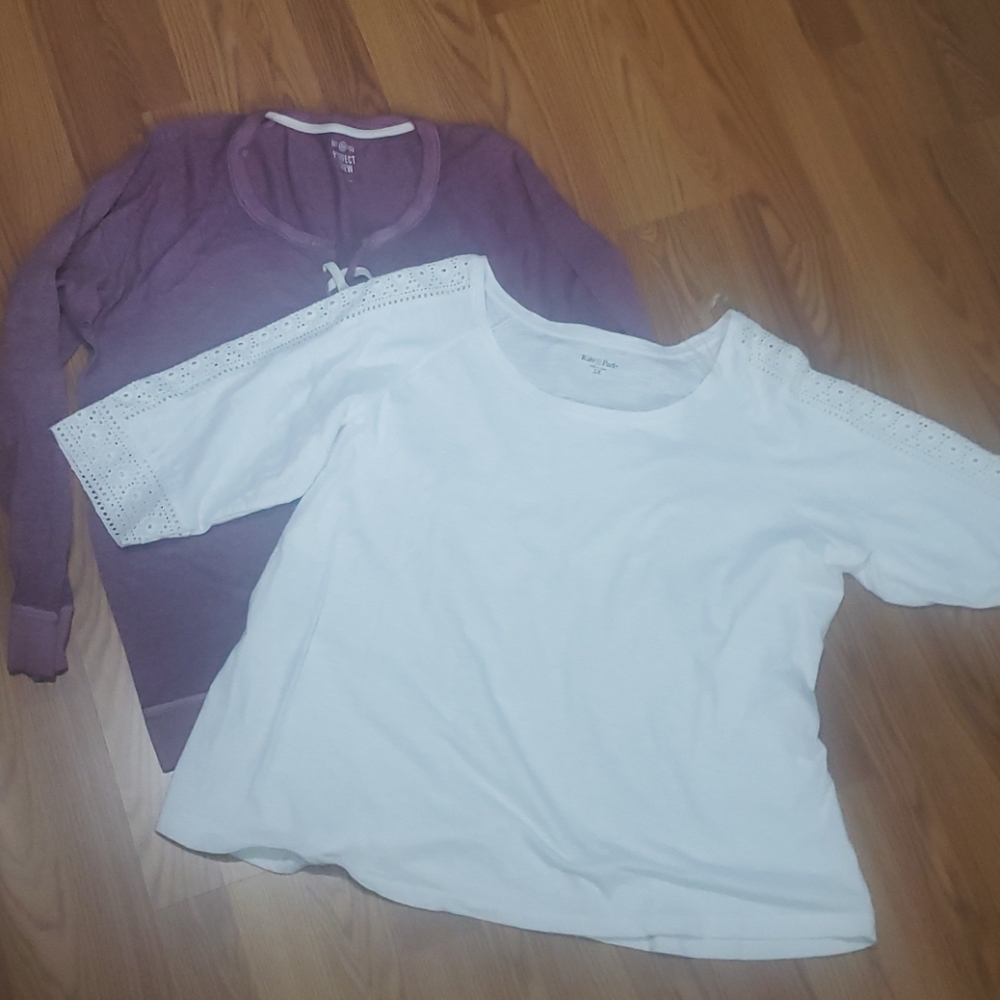 2 womens 2X lot of shirts kate park white eyelet